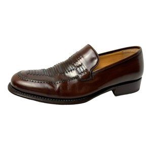 Bally Brown Leather Braided Top Round Toe Slip On Loafer Size 9.5
